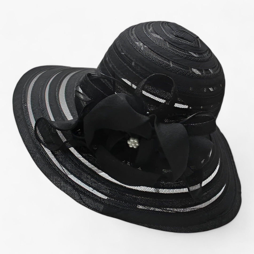 Damen Sonnenhut | Breite Krempe | Blumendetail | Einfarbig | Organza-Schwartz-Luzern Mode