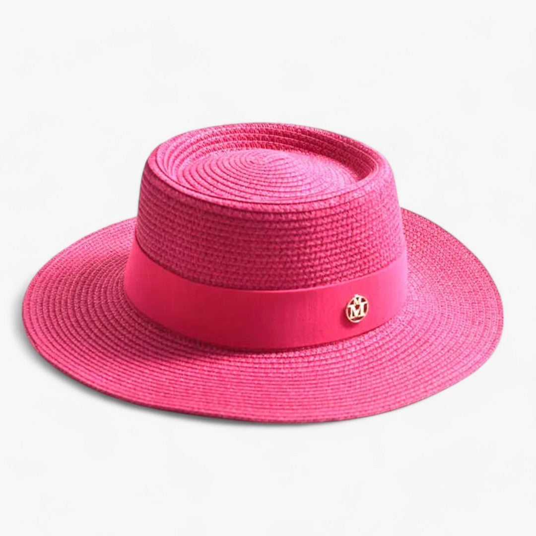 Damen Strohhut | Rund | Strohgeflecht | Einfarbig | Atmungsaktiv-Rosa-Luzern Mode