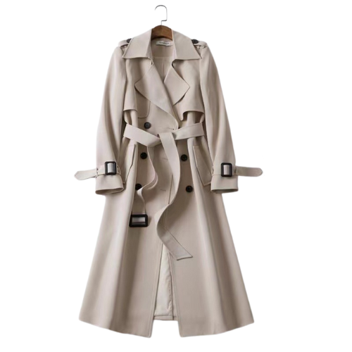 Damen Trenchcoat | Doppelknöpfen | Einfarbig | Knielang | Leicht-Beige-S-Luzern Mode