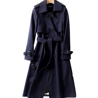 Damen Trenchcoat | Doppelknöpfen | Einfarbig | Knielang | Leicht-Dunkelblau-S-Luzern Mode