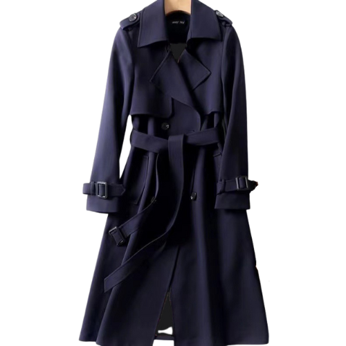 Damen Trenchcoat | Doppelknöpfen | Einfarbig | Knielang | Leicht-Dunkelblau-S-Luzern Mode