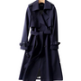 Damen Trenchcoat | Doppelknöpfen | Einfarbig | Knielang | Leicht-Dunkelblau-S-Luzern Mode