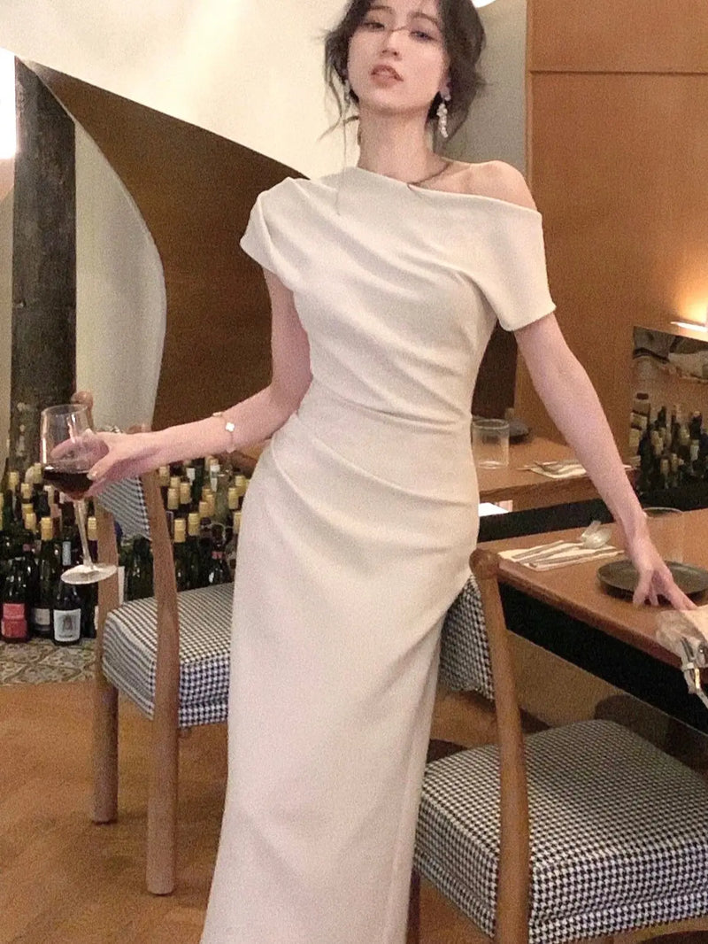 Maxikleid | Off-Shoulder | Figurbetont | Elastisch | Einfarbig | Weich-Luzern Mode