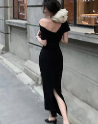 Maxikleid | Off-Shoulder | Figurbetont | Elastisch | Einfarbig | Weich-Luzern Mode
