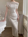Maxikleid | Off-Shoulder | Figurbetont | Elastisch | Einfarbig | Weich-Beige-S-Luzern Mode