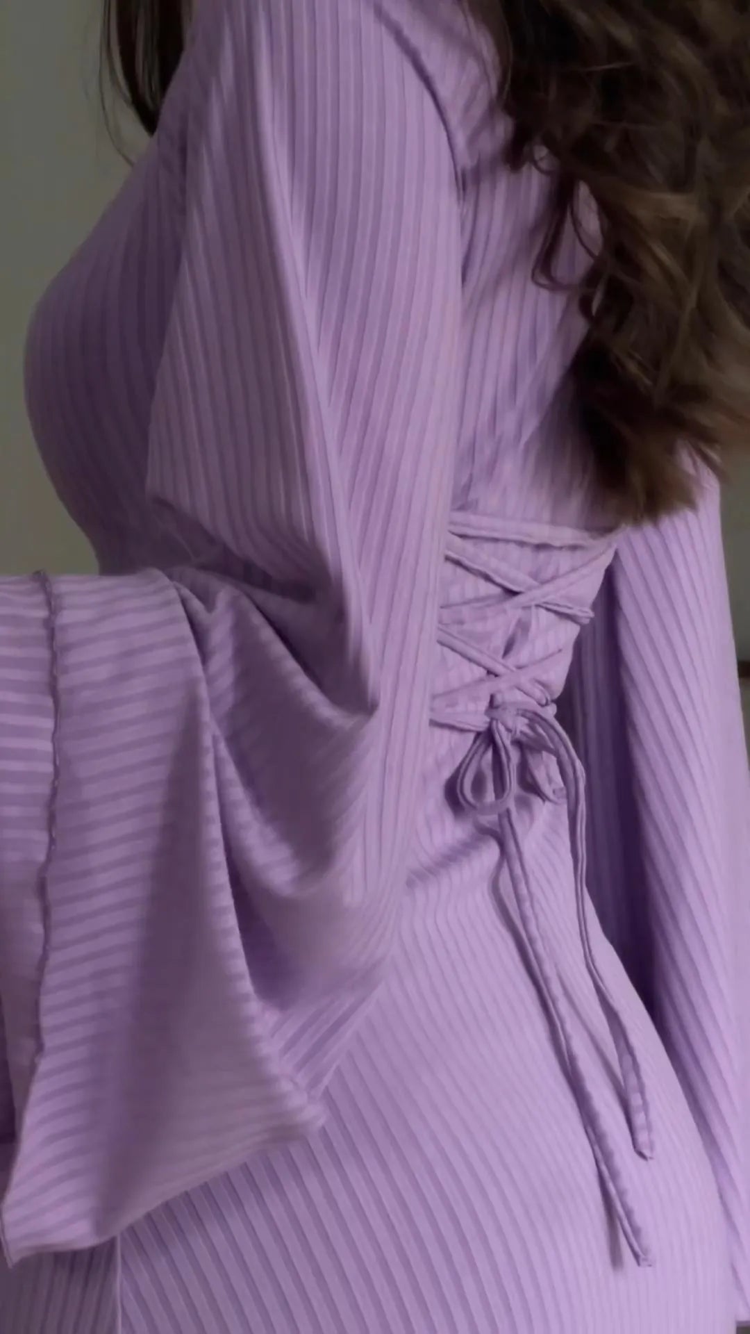 Maxikleid | Schnürung | Lange Ärmel | Einfarbig | Rundhals | Locker-Luzern Mode