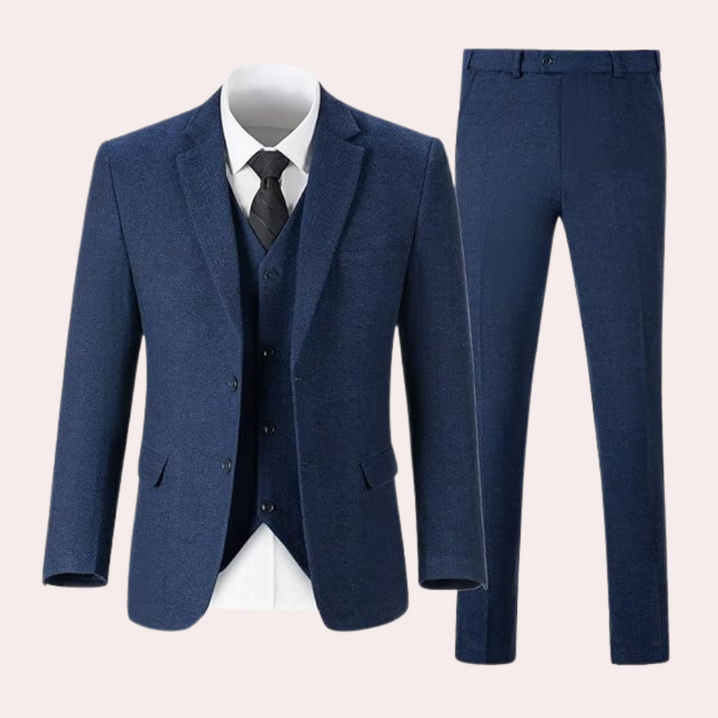 Herren Tweed Anzughose - Klassische Fischgrätmuster Eleganz-Blau-S-Luzern Mode