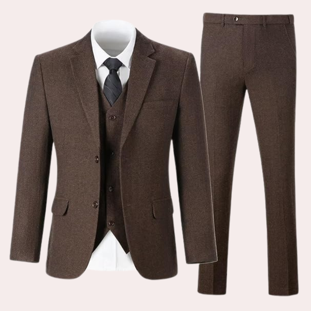 Herren Tweed Anzughose - Klassische Fischgrätmuster Eleganz-Braun-S-Luzern Mode