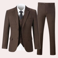 Herren Tweed Anzughose - Klassische Fischgrätmuster Eleganz-Braun-S-Luzern Mode