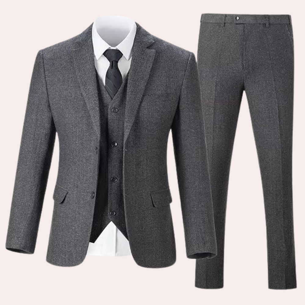 Herren Tweed Anzughose - Klassische Fischgrätmuster Eleganz-Dunkelgrau-S-Luzern Mode