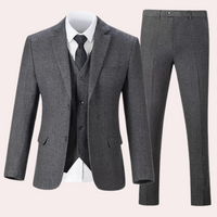 Herren Tweed Anzughose - Klassische Fischgrätmuster Eleganz-Dunkelgrau-S-Luzern Mode