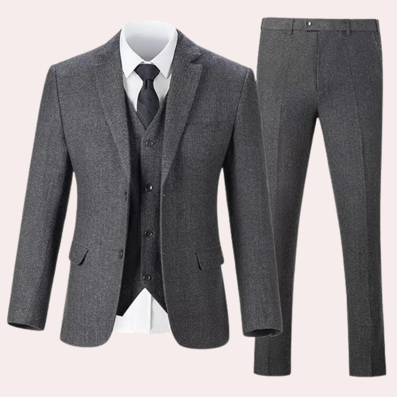 Herren Tweed Anzughose - Klassische Fischgrätmuster Eleganz-Dunkelgrau-S-Luzern Mode