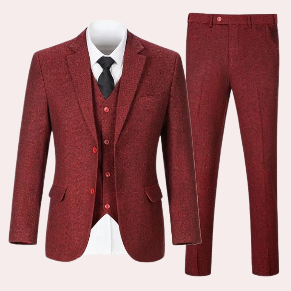 Herren Tweed Anzughose - Klassische Fischgrätmuster Eleganz-Rot-S-Luzern Mode