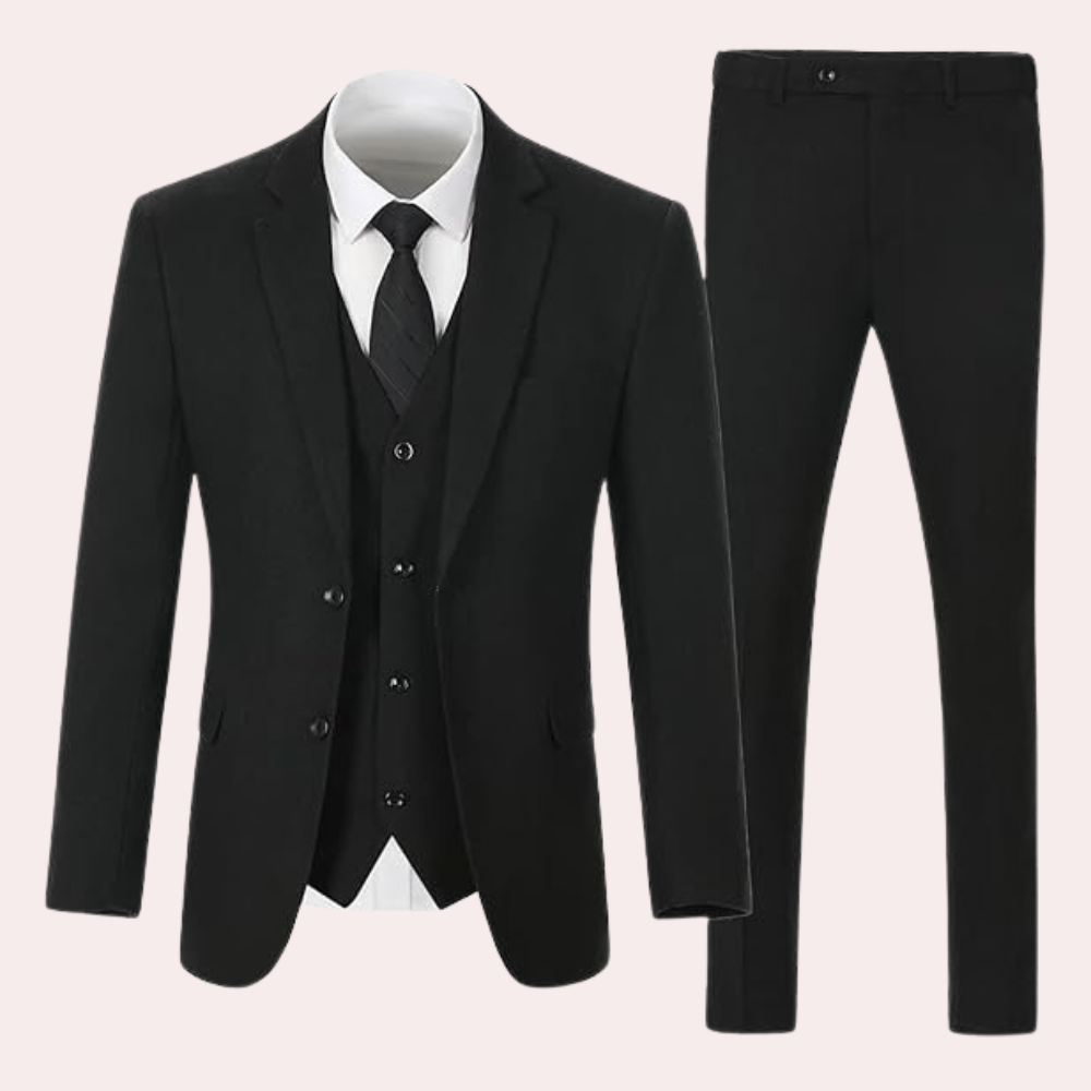 Herren Tweed Anzughose - Klassische Fischgrätmuster Eleganz-Schwarz-S-Luzern Mode