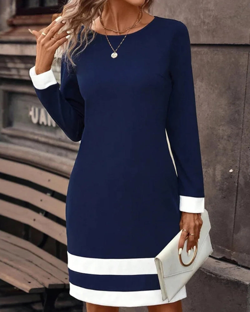 Dunkelblaues Damenkleid | Lange Ärmel | Knielang | Figurbetont-S-Luzern Mode