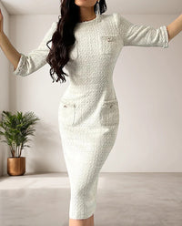 SEO-freundlicher Titel: Elegantes Damen Tweedkleid mit Taschen und Details-S-Luzern Mode
