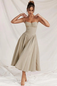 Midi Abendkleid | Plisseesaum | Rückenfrei | Ärmellos | Einfarbig-Luzern Mode