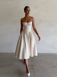 Midi Abendkleid | Plisseesaum | Rückenfrei | Ärmellos | Einfarbig-Luzern Mode