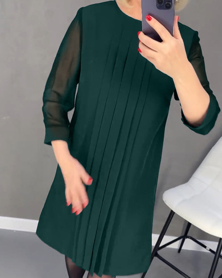 Shiftkleid | Mesh-Details | Knielang | Rundhalsausschnitt | Ärmel-Luzern Mode