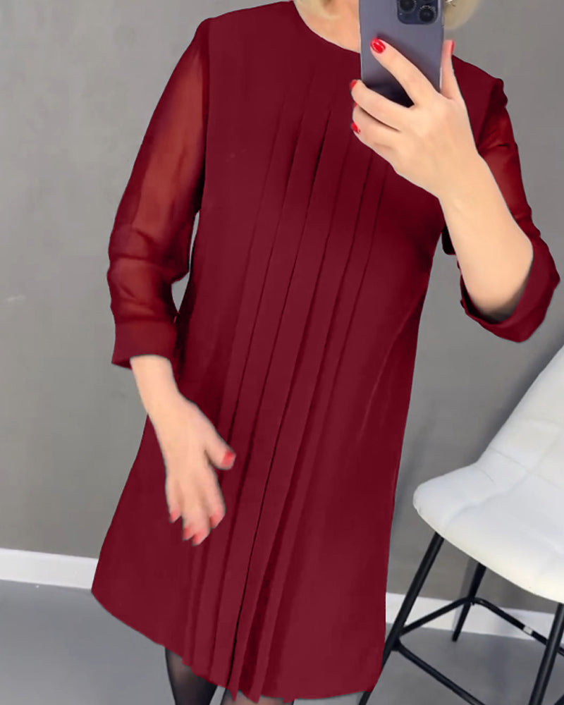 Shiftkleid | Mesh-Details | Knielang | Rundhalsausschnitt | Ärmel-Luzern Mode