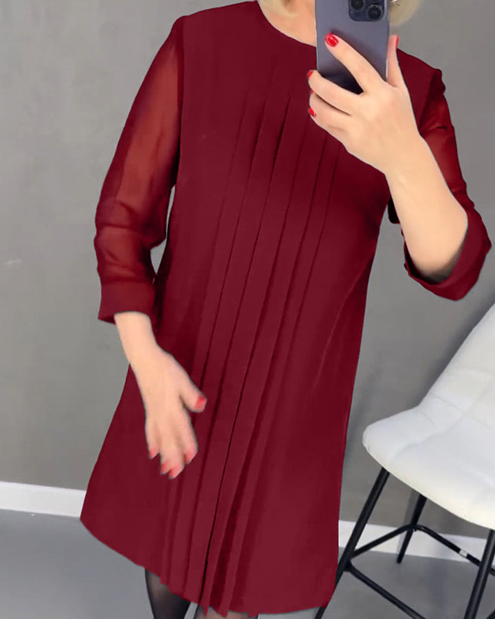Shiftkleid | Mesh-Details | Knielang | Rundhalsausschnitt | Ärmel-Luzern Mode