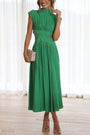 Sommer-Midikleid | Rollkragen | Taillenausschnitt | Ärmellos | Locker-Grün-S-Luzern Mode