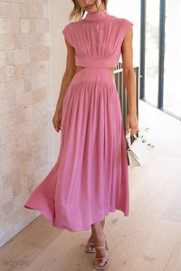 Sommer-Midikleid | Rollkragen | Taillenausschnitt | Ärmellos | Locker-Rosa-S-Luzern Mode