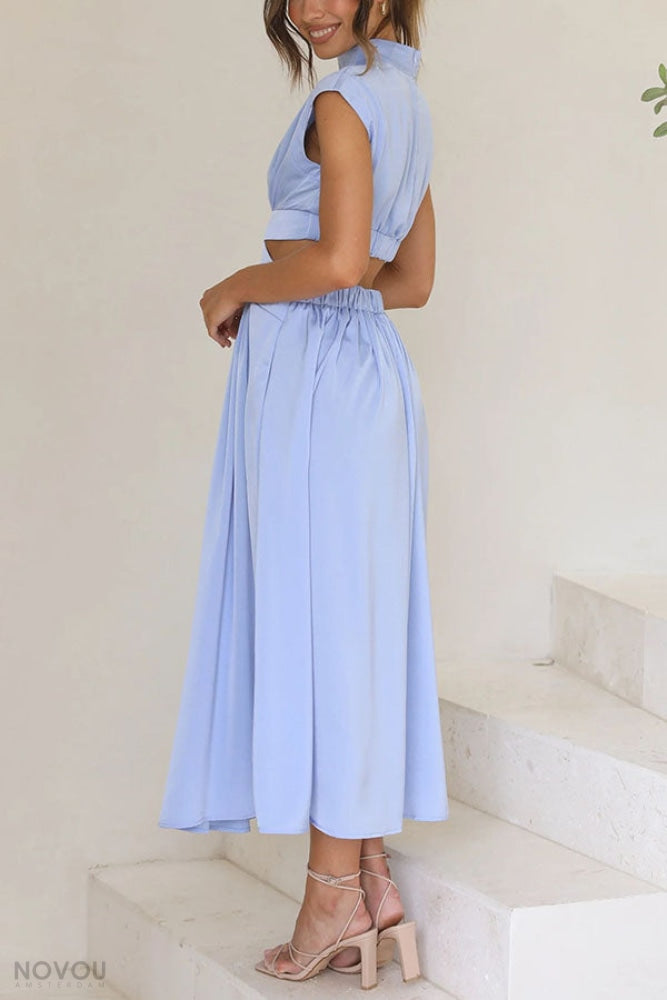Sommer-Midikleid | Rollkragen | Taillenausschnitt | Ärmellos | Locker-Luzern Mode