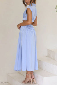 Sommer-Midikleid | Rollkragen | Taillenausschnitt | Ärmellos | Locker-Luzern Mode