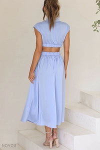Sommer-Midikleid | Rollkragen | Taillenausschnitt | Ärmellos | Locker-Luzern Mode