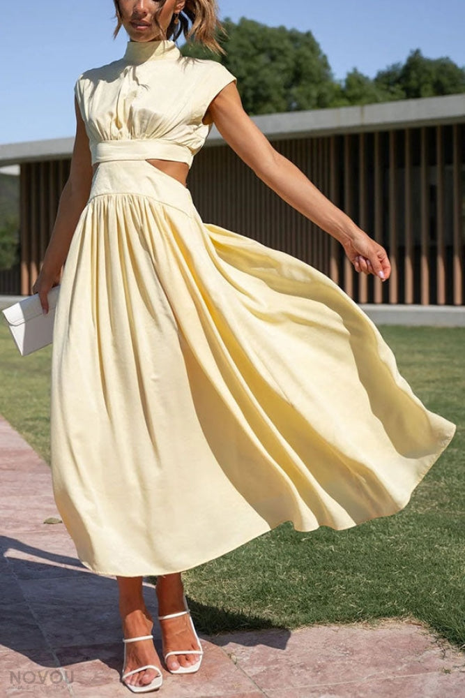Sommer-Midikleid | Rollkragen | Taillenausschnitt | Ärmellos | Locker-Luzern Mode