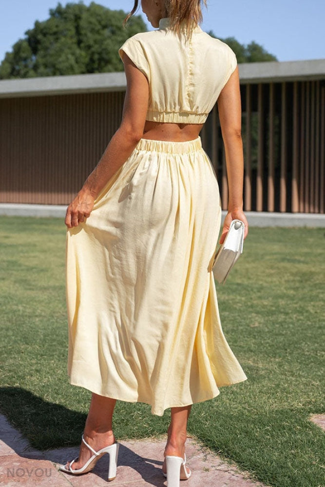 Sommer-Midikleid | Rollkragen | Taillenausschnitt | Ärmellos | Locker-Luzern Mode