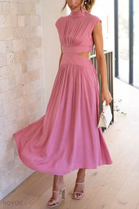 Sommer-Midikleid | Rollkragen | Taillenausschnitt | Ärmellos | Locker-Luzern Mode