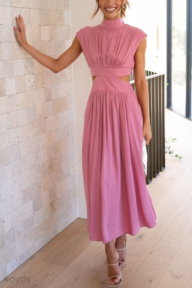 Sommer-Midikleid | Rollkragen | Taillenausschnitt | Ärmellos | Locker-Luzern Mode