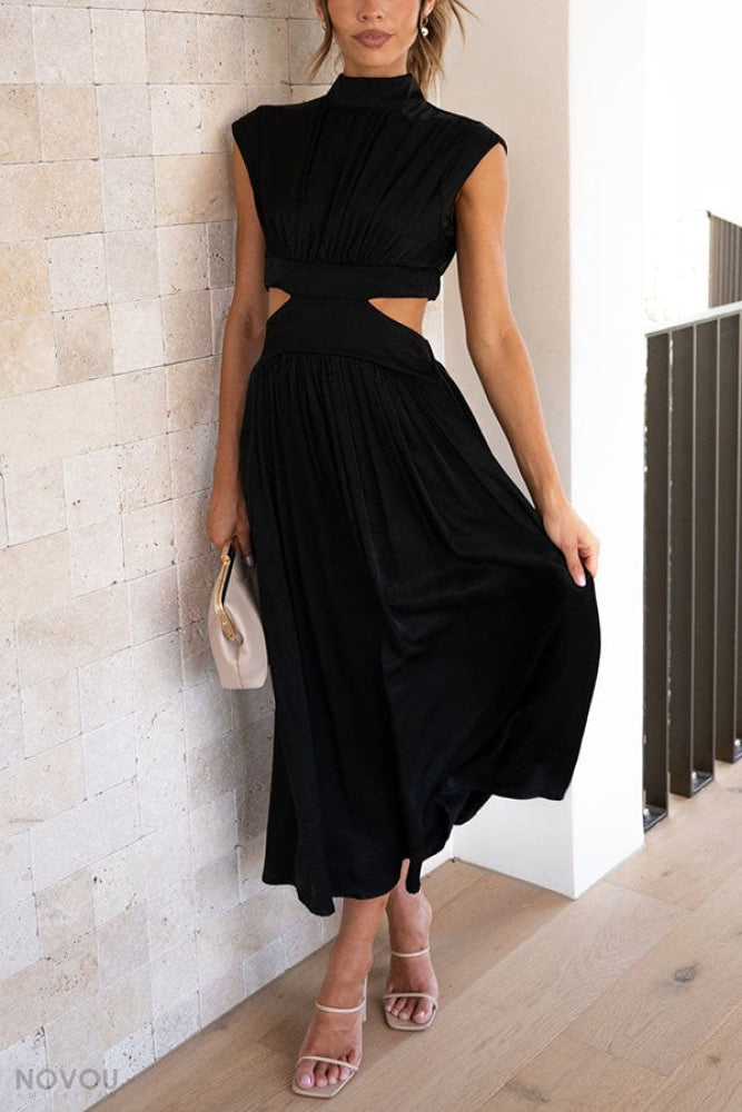 Sommer-Midikleid | Rollkragen | Taillenausschnitt | Ärmellos | Locker-Luzern Mode