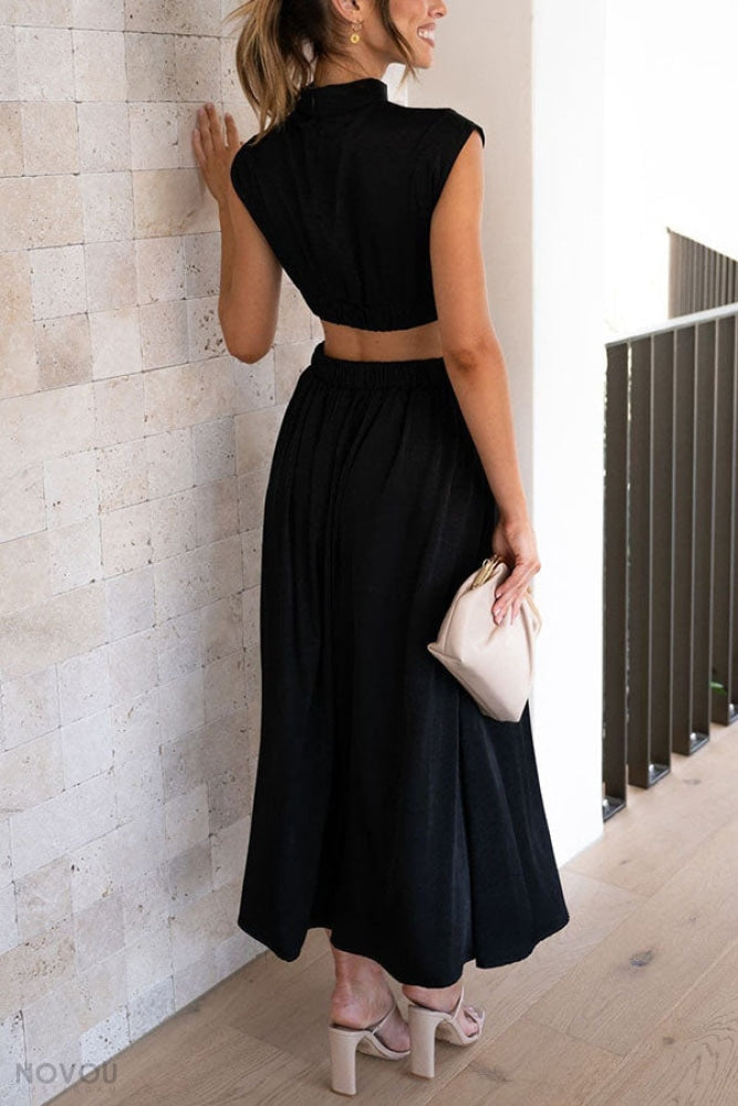 Sommer-Midikleid | Rollkragen | Taillenausschnitt | Ärmellos | Locker-Luzern Mode
