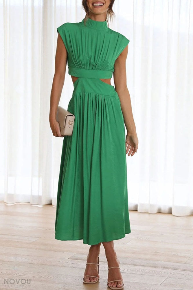 Sommer-Midikleid | Rollkragen | Taillenausschnitt | Ärmellos | Locker-Luzern Mode