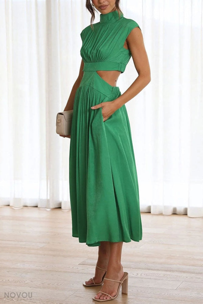 Sommer-Midikleid | Rollkragen | Taillenausschnitt | Ärmellos | Locker-Luzern Mode