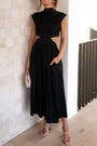 Sommer-Midikleid | Rollkragen | Taillenausschnitt | Ärmellos | Locker-Schwarz-S-Luzern Mode