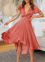 Sommerkleid | Einfarbig | Knielang | Fließender Polyester | Leicht-Rosa-S-Luzern Mode
