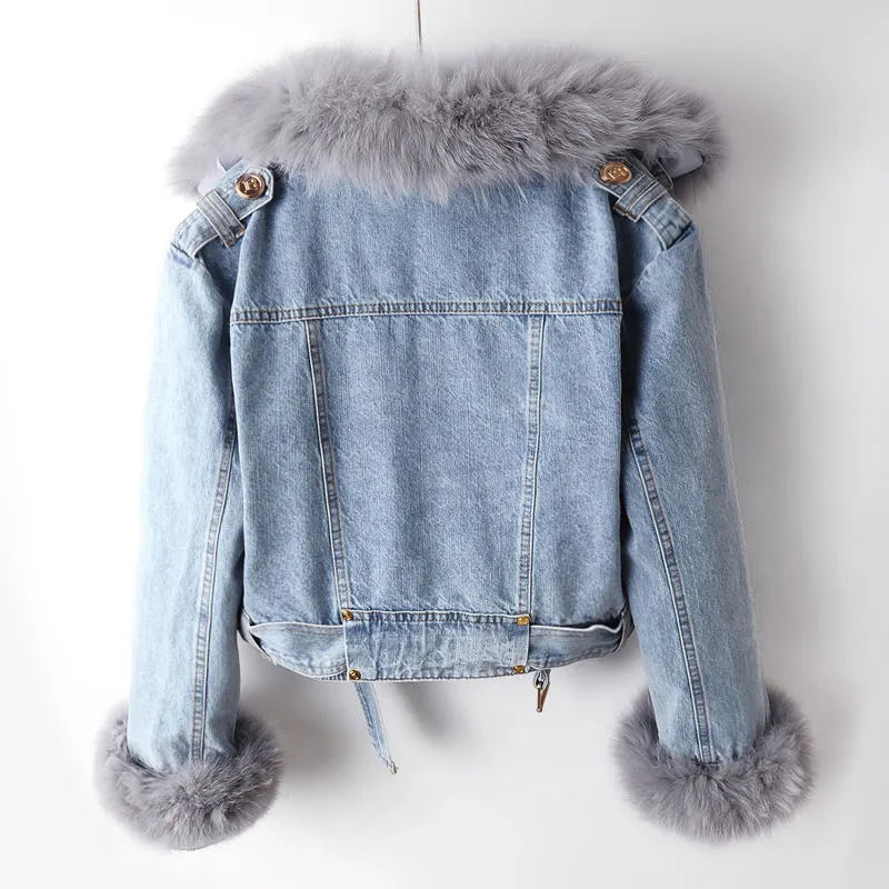 Damen Jeansjacke mit Fellkragen - Modische Winterjacke-Luzern Mode