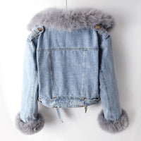 Damen Jeansjacke mit Fellkragen - Modische Winterjacke-Luzern Mode