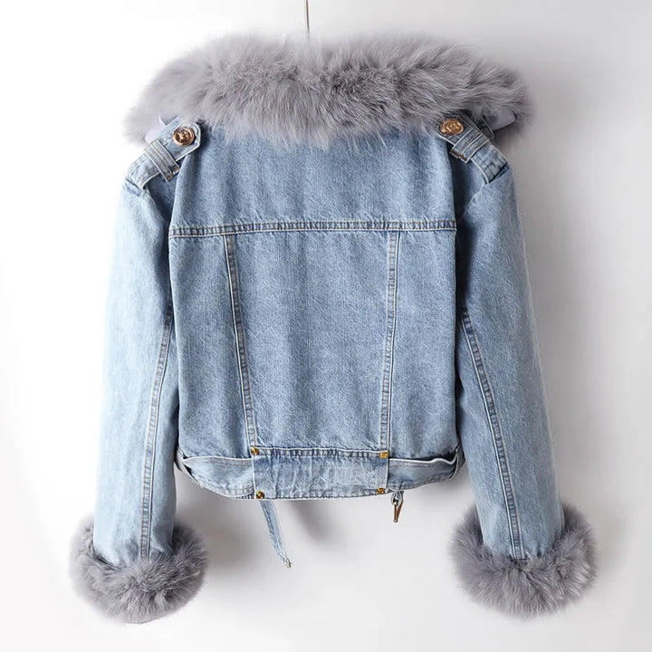 Damen Jeansjacke mit Fellkragen - Modische Winterjacke-Luzern Mode