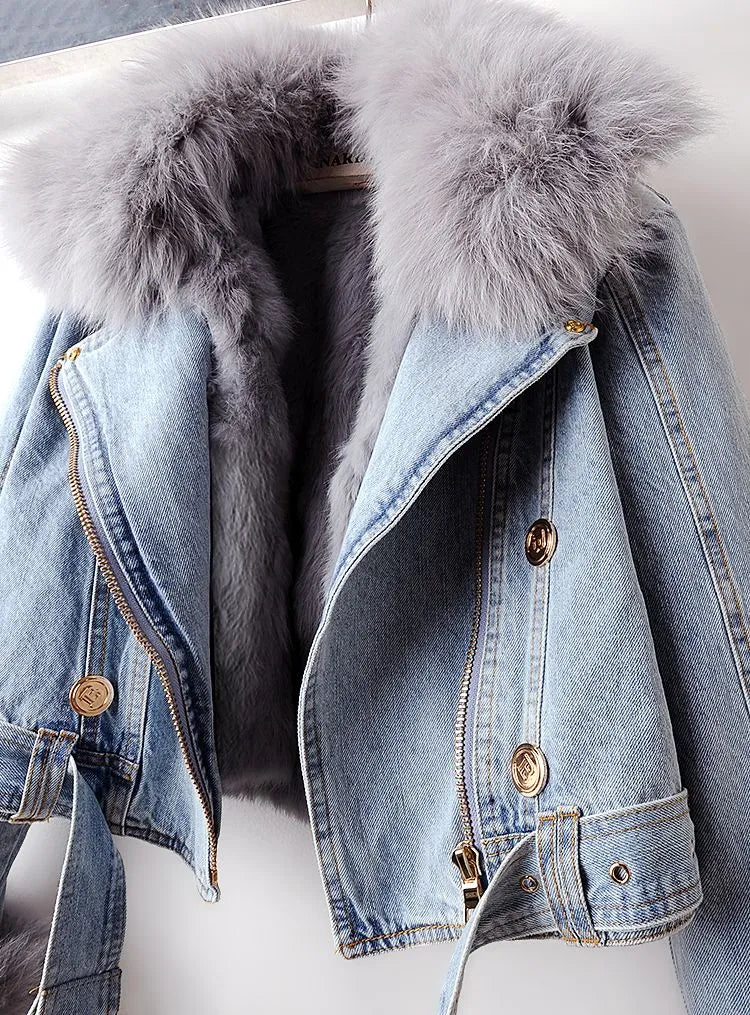 Damen Jeansjacke mit Fellkragen - Modische Winterjacke-Luzern Mode