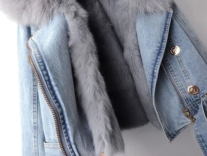 Damen Jeansjacke mit Fellkragen - Modische Winterjacke-Luzern Mode