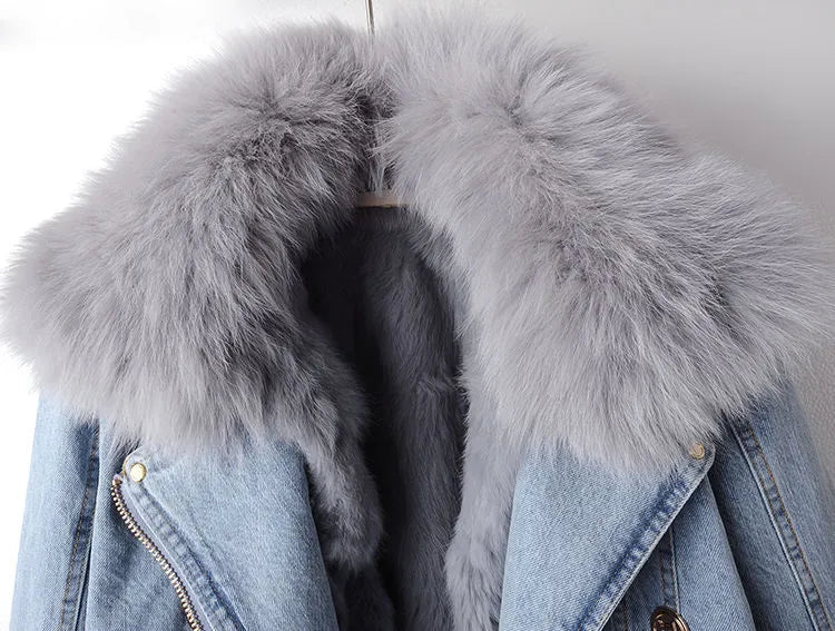 Damen Jeansjacke mit Fellkragen - Modische Winterjacke-Luzern Mode