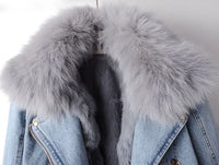 Damen Jeansjacke mit Fellkragen - Modische Winterjacke-Luzern Mode