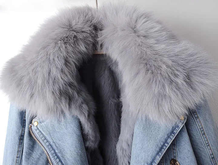 Damen Jeansjacke mit Fellkragen - Modische Winterjacke-Luzern Mode