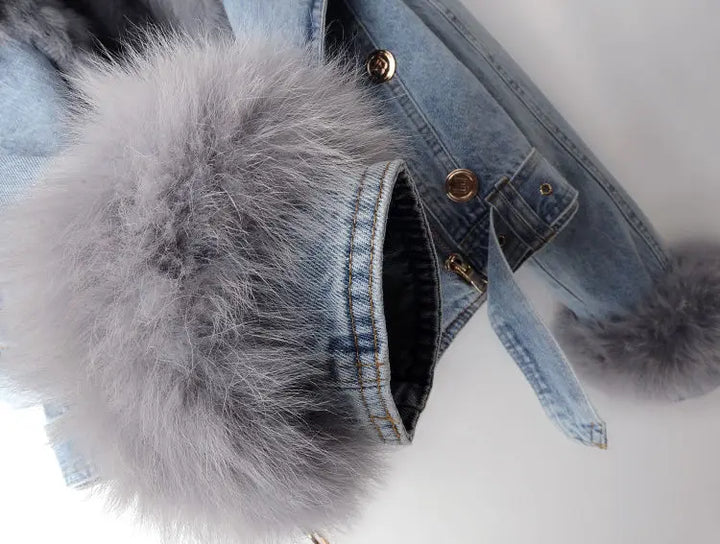 Damen Jeansjacke mit Fellkragen - Modische Winterjacke-Luzern Mode