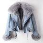Damen Jeansjacke mit Fellkragen - Modische Winterjacke-Blau-XS-Luzern Mode